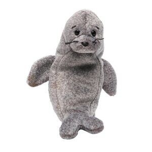 Vintage SLIPPERY1999 TY Beanie Baby Seal Grey Collectable Stuffy